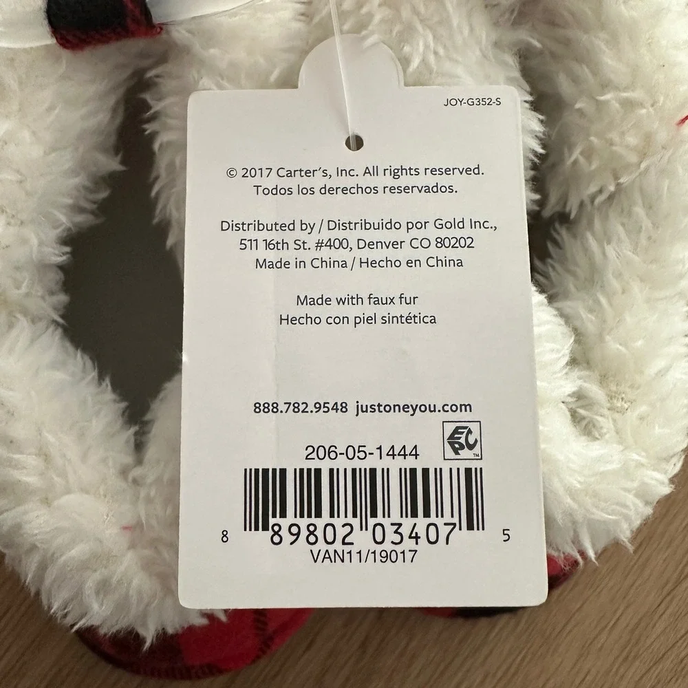 Just One You Carter's Red Plaid Holiday Baby Bootie Slippers 0-6M Faux Fur Trim